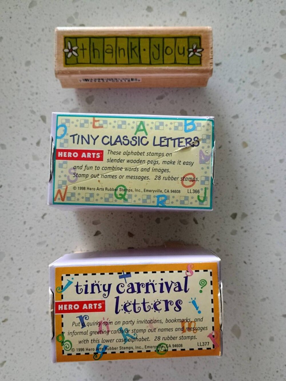 EUC HERO ARTS TINY ALPHABET LETTERS STAMPS (2 DIFFERENT STYLES) & THANK YOU